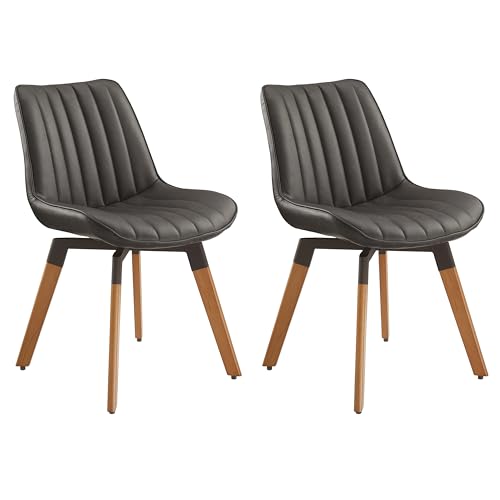 Mid Century Upholstered Swivel PU Dining Chairs Set of 2 Dark Gray | 360° swivel curved foam-padded seat armless design dining room chairs accent chairs solid wood legs floor protection pads - color: Black Gray, size: Set of 2-PU