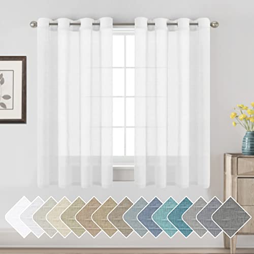 H.VERSAILTEX Linen Curtains Nickel Grommet Natural Linen Semi-Sheer Curtains 2 Panels Privacy Added Premium Soft Rich Material Drapes for Bedroom/Living Room - 52x54 - Inch - Pure White - color: Pure White, size: 52"W x 54"L (Pack of 2)