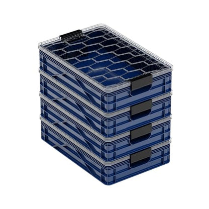 Quarter Crate 4-Pack Stackable Storage Bins, Navy Blue | Polypropylene, 14 dividers included, 19.16x12.75x4.57 in, over 1000 lb stack, lids sold separately - color: Navy Blue