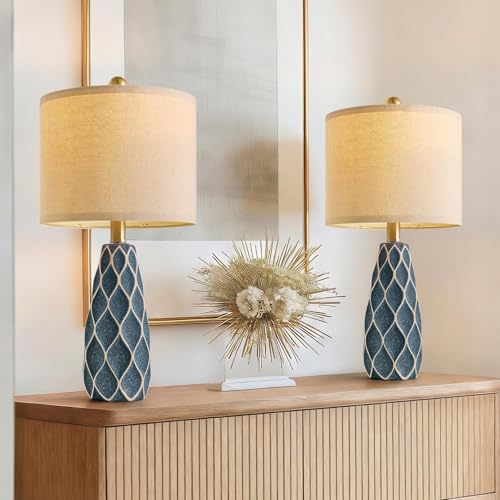 20.75" Small Table Lamps for Living Room Bedroom Lamps Set of 2 Ceramic Modern Boho Bedside Lamps Night Stands Farmhouse Vintage Nightstand Lamp Reading Light Home Office Dorm Desk Deco Gifts, Blue - color: Blue, size: Small - 20.75''