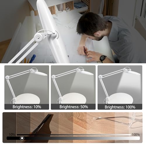 20" LED Desk Lamp with Clamp, 24W CCT Adjustable Dimmable Nail Light for Desk, 120 LEDs Metal Swivel Arm Daylight for for Nail Tech Task Home Office Reading Architect Craft, White - color: White