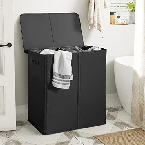 WOWLIVE 154L Double Laundry Hamper 2 Section with Lid and Removable Bags | Divided Laundry Basket, Large Dirty Clothes Hamper with Handle, Collapsible Laundry Storage for Dorm Room, College, Black - color: Black, size: 154l (24.8x 14.2 X 26.8 Inches)