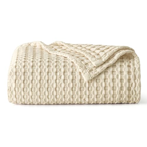 Bedsure Cooling Cotton Waffle Throw XL Blanket - Lightweight Breathable Blanket of Rayon Derived from Bamboo for Hot Sleepers, Natural, 50x70 Inches - color: 01 - Natural, size: Throw XL (50" X 70")