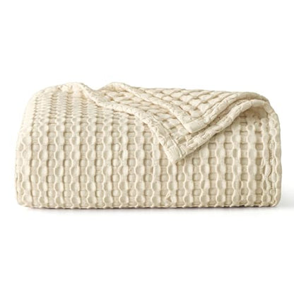 Bedsure Cooling Cotton Waffle Throw XL Blanket - Lightweight Breathable Blanket of Rayon Derived from Bamboo for Hot Sleepers, Natural, 50x70 Inches - color: 01 - Natural, size: Throw XL (50" X 70")