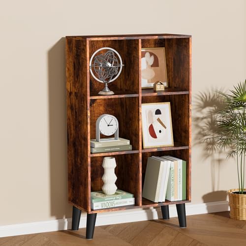 6 Cube Storage Organizer with Legs, 3 Tier Cube Low Bookcase Freestanding Storage Display Organizer for Home Office, Six-Cubes Open Shelf Bookshelf (Retro Brown, 6 Cube Vertical) - color: Retro Brown, size: 6 Cube Vertical