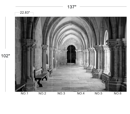Eierme-Vaulted Ceiling Inside the Monastery, Panoramic View of Beautiful Arcades Peel and Stick 137" x 102" - color: No.10, size: 137" x 102"