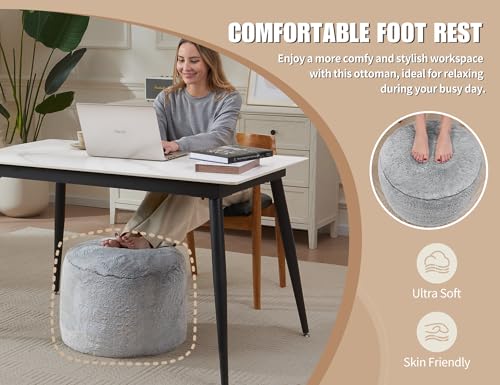 WSOFRLAC Pouf Ottoman Foot Rest 26"x18" Footstools and Ottomans Small with Filling Cream, Small Beige Ottoman Foot Rest Ivory Poofy Stool Soft Poofs/Ottomans Furniture Living Room Ottom Footstool - color: Beige, size: 26"D x 26"W x 18"H