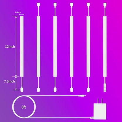 Benreom 6 Pack RGB Under Cabinet Lights with App and Remote Control | Dimmable Plug-In LED Light Bars for Kitchen Cabinets, Counters, Workbenches and Desks - size: 6 Pack