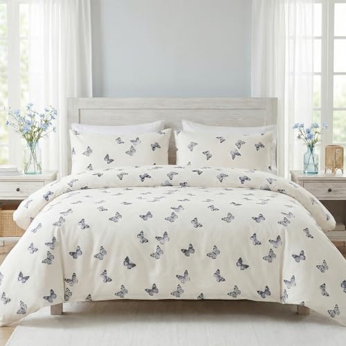 Butterfly Duvet Cover Set Queen Size 100% Cotton Duvet Cover 3 Pcs Cute Butterfly Printed Comforter Cover with Zipper Closure Soft and Lightweight Cotton Duvet Cover - color: Butterfly, size: Queen