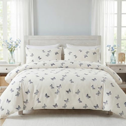 Butterfly Duvet Cover Set King Size 100% Cotton Duvet Cover 3 Pcs Cute Butterfly Printed Comforter Cover with Zipper Closure Soft and Lightweight Cotton Duvet Cover - color: Butterfly, size: King