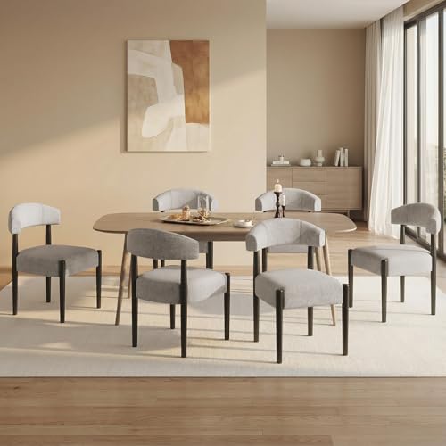 VKNOW Wooden Dining Chairs Set of 4 with Black Wood Legs, Curved Backrest | Modern Upholstered Dining Chairs with Thickened Cushion, Soft Chenille Fabric, for Dining Room/Kitchen, Brown - color: Brown(black Legs), size: Set of 4