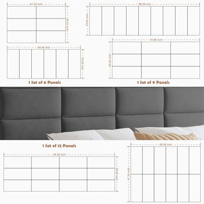 IFNOW Wall Mounted Headboard, Peel and Stick Panels, Dark Grey, King | Upholstered 3D Soundproof Acoustic Panels, Reusable and Removable, Padded Leather Bed Headboard, 12 Panels, 9.84" x 23.62" - color: Leather-dark Grey, size: King