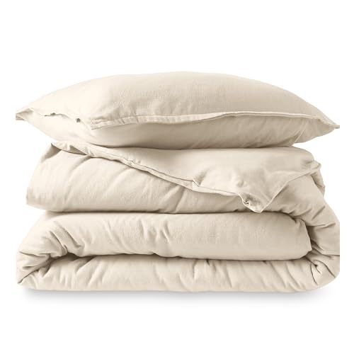 Bare Home Flannel Duvet Cover Set (Twin/Twin XL, Sand) | 100% Cotton, Velvety Soft, Heavyweight, Premium Flannel, Double Brushed, Includes Sham Pillow Cover - color: 05 - Sand (No Comforter), size: Twin/Twin XL