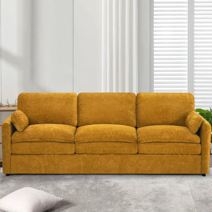 89" Chenille Soft Sofa w/Well-Filled Backrests, Yellow | Modern Couch w/Plump Pillows, 3 Seater Upholstered Couch w/Thick & Comfy Cushions for Living Room, Bedroom - color: Yellow, size: Sofa