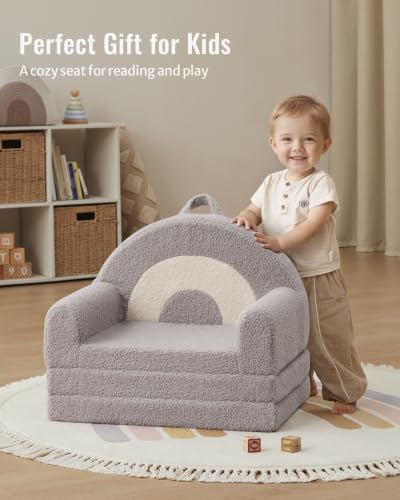 Blissful Diary Kids Couch, 2-in-1 Soft Kids Sofa, Kids Sofa Chair, Comfy Kids Furniture for Playroom, Reading & Play, Rainbow Gray - color: Rainbow Gray