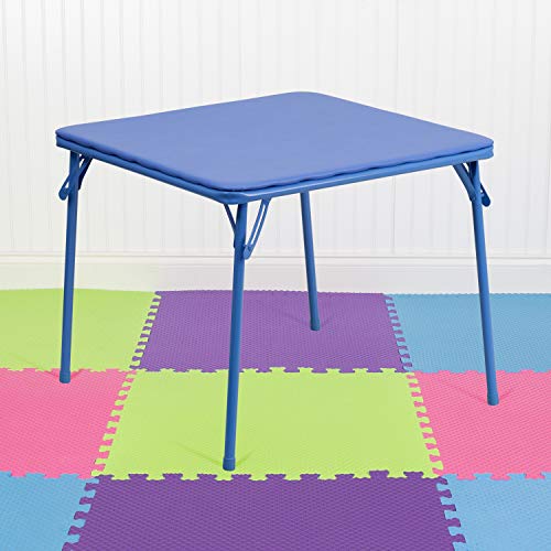 Flash Furniture Mindy Kids Folding Table, Blue | Vinyl Padded Top, Powder Coated Locking Legs, Daycare - color: Blue, size: Table