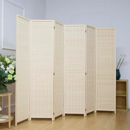 6 Panel Bamboo Room Divider Screen,5.6 FT Tall Bamboo Divider Folding Privacy Screen,Freestanding Panel Divider for Room Seperation,Beige - color: Beige, size: 6 Panel