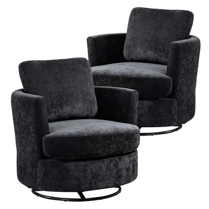 Aoiy & Wifon 31.9" W Swivel Accent Chair, 360 Degree Modern Living Room Chair, Swivel Barrel Chairs for Living Room/Bedroom, Chenille, Black, 2PACK - size: Set of 2