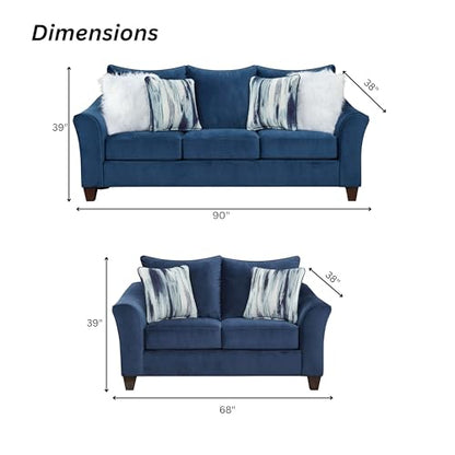 Roundhill Furniture Camero Fabric Pillowback 2-Piece Living Room Set, Navy Blue - color: Navy Blue
