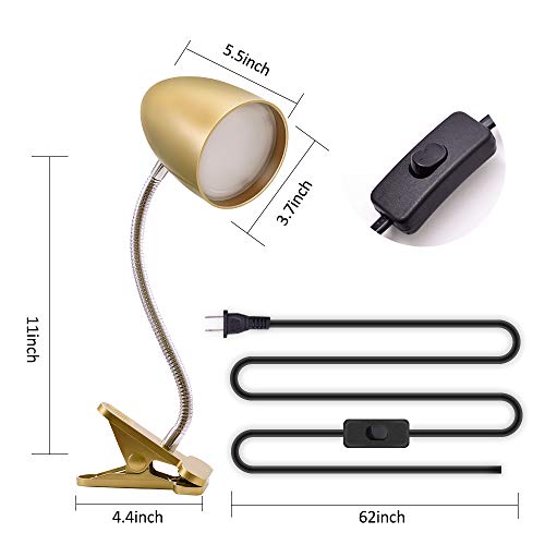 E ENERGETIC LIGHTING Clip on Light for Bed, Non-Dimmable Clip on Reading Light for Bed, 4000K Cool White, 3.5W 240 LM Desk lamp with clamp, Eye Protection, ETL Listed, Gold - color: Clip Lamp-Gold