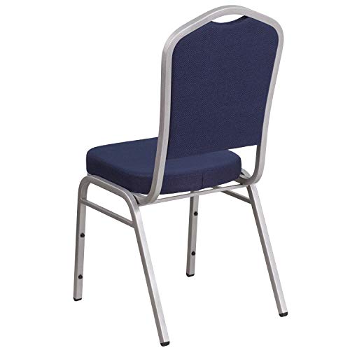 Flash Furniture Hercules Crown Back Stackable Banquet Chair, Silver, 4-Pack | Silver Frame, Fabric Upholstery - color: Navy Fabric/Silver Frame, size: Set of 4