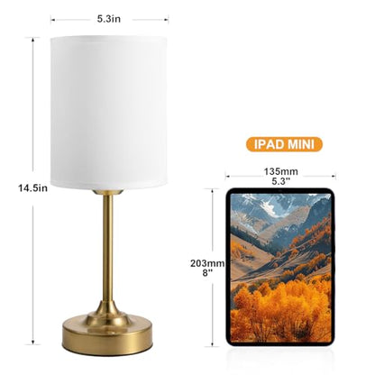 Rechargeable Table Lamp, Battery Operated, Touch Control, Brass, 1 Pack | 4000mAh Battery, USB-C Charging, 3000K Warm Light, Stepless Dimming, Brightness Memory, Up to 40 Hours, Small Table Lamp - color: White - Gold, size: 1 Pack 14.5in - Drum Shade