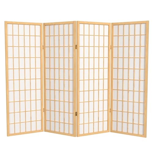 4 ft. Short Window Pane Shoji Screen - Natural - 4 Panels - color: Natural, size: 4 Panels