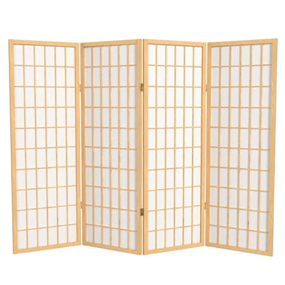 4 ft. Short Window Pane Shoji Screen - Natural - 4 Panels - color: Natural, size: 4 Panels