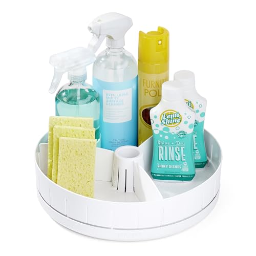 YouCopia SinkSuite Under Sink Turntable with Adjustable Dividers, Lazy Susan Organizer for Kitchen or Bathroom Storage, White
