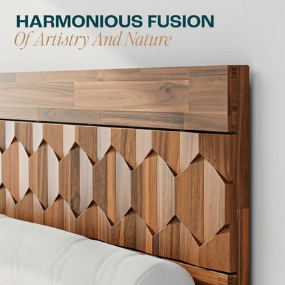 Bme Georgina King Bedframe, Geometric Headboard, Mid Century, Dark Choco - color: Dark Chocolate, size: King, style: Bed Frames