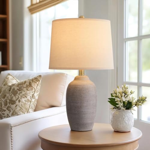 24.5" Vintage Ceramic Table Lamp Single-Rustic Boho Accent Nightstand Lamps for Bedroom, Living Room, Entryway-Small Textured Bedside Lamps, Modern Farmhouse Lamps for Home Decor Purple Grey - color: 24.5" Purple Grey-Single