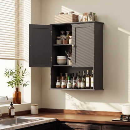 Bathroom Wall Cabinet, Black 30" x 24" Wall Mounted Medicine Cabinet, Over Toilet Storage Hanging Cabinet Adjustable Shelves Cupboard with Large Space for Laundry Room, Bedroom, Kitchen, Entryway - size: 29.5"x 23.6"x 8.3"-black
