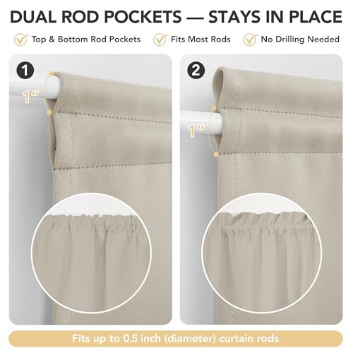 Deconovo Blackout Door Curtain for Glass Doors 72 Inches Long | 1 Panels Set, Thermal Insulated, Dual Rod Pockets, Adjustable Tieback, Privacy Panel, Light Beige, 25 x 72 Inch