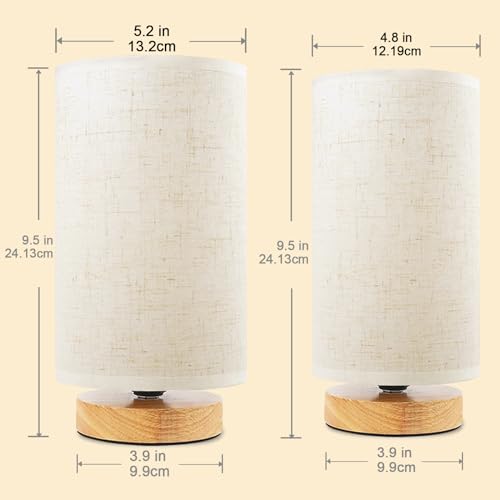 Small Bedside Table Lamp for Bedroom set of 2,Minimalist Wood Base & Round Fabric Shade,Mini Cute Cozy Warm Nightstand Boho Lamp set, Study Desk Night Stand Light for Room, Dorm,Nursery,Living Room - size: Round - Set of 2