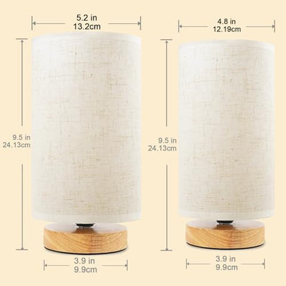 Small Bedside Table Lamp for Bedroom set of 2,Minimalist Wood Base & Round Fabric Shade,Mini Cute Cozy Warm Nightstand Boho Lamp set, Study Desk Night Stand Light for Room, Dorm,Nursery,Living Room - size: Round - Set of 2