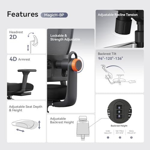 Ergonomic Home Office Chair-Office Desk Chair with Footrest, Auto-Following Backrest & Headrest, 4D Armrests, 96°-136° Recline (Black, with Laptop Table + 2D Headrest) - color: Black, size: With Laptop Table + 2D Headrest