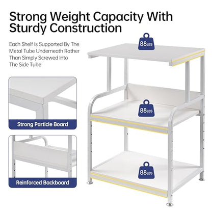 Fannova White Printer Stand Table with Height Adjustable Storage Shelf | 3 Tier Rolling Printer Cart with Wheels, Dual Printer Stand, Printer Side Table for Home Office Organization - color: White