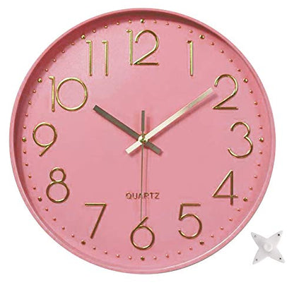 12 in Wall Clock Non-Ticking Quartz Silent Battery Operated Round Clocks Home Kitchen Office School Living Room Decor Clocks (Pink-Rose) - color: Pink-rose