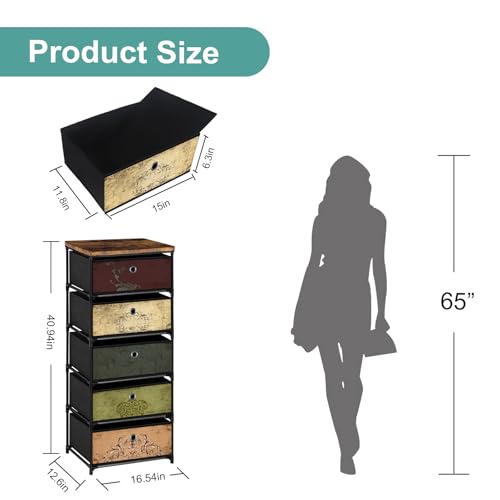 VASICAR Nightstand with 5 Drawers, Clothes Storage Organizer, Small Fabric Dresser for Bedroom, Closet, Entryway, Hallway, Nursery, Dorm - size: 12.6"D x 16.5"W x 40.9"H (5 Drawers)
