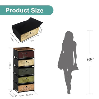 VASICAR Nightstand with 5 Drawers, Clothes Storage Organizer, Small Fabric Dresser for Bedroom, Closet, Entryway, Hallway, Nursery, Dorm - size: 12.6"D x 16.5"W x 40.9"H (5 Drawers)