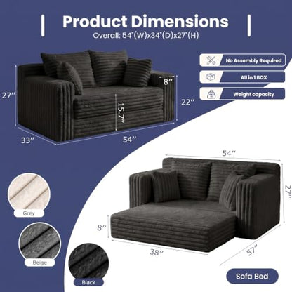 3-in-1 Convertible Sofa Bed: Boneless Loveseat Sleeper & Folding Couch Bed with 4 Pillows & Detachable Cushion,Furry Futon Couch for Bedroom,Apartment,Office and Living Room, No Assembly,Black - color: D-black, size: Loveseat Sofa