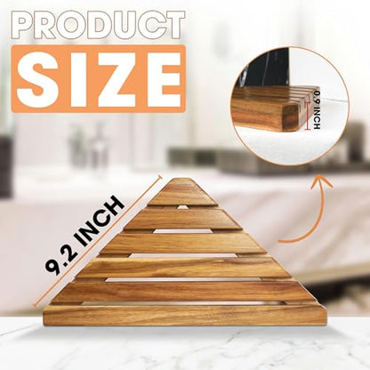 ENKEZI Acacia 2,3 Tiers Corner Shower Shelf, Triangular Corner Shelf Wooden Bathroom Shelf for Tiled Wall, Shower Corner Shelf, No Drilling Requied (3)