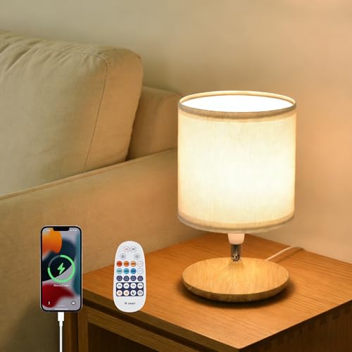 Table Lamps Set of 2, Bedside Lamps with USB C Ports for Nightstand, Dimmable Touch Table Lamps for Bedroom Living Room, 3 Color Temperatures with Remote & App Control, 2 LED Bulbs Included - color: Light Wood