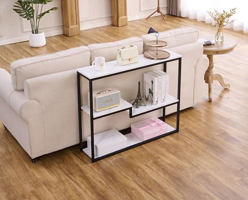 loglus Console Table for Entryway, Faux Marble MDF Sofa Table with Golden Frame, Multilayer, Black Frame, 9.45" D x 38.18" W x 31.22" H - color: Black Frame, style: Multilayer
