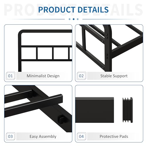 18 Inch Metal Twin Bed Frame with Headboard and Footboard | Heavy Duty Extra Bed with Storage Space, Steel Slat, No Noise, No Box Spring Needed, Easy Assembly - color: Black Metal Headboard, size: Twin