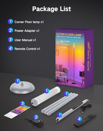 OUTON Bright Smart Floor Lamp with Remote, App & Touch Control, RGB Color Changing Standing Lamp, 2200K-6500K Dimmable, 3 Adjustable Heights, 32 Scenes for Living Room Bedroom Office,Grey - color: Gray