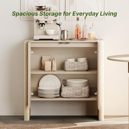 Buffet Cabinet, Coffee Bar Cabinet with Adjustable Shelf, Sideboard Storage for Living Room, Dining Room, Entryway, 31.5" W Rounded Wood Cabinet, Beige - color: Beige