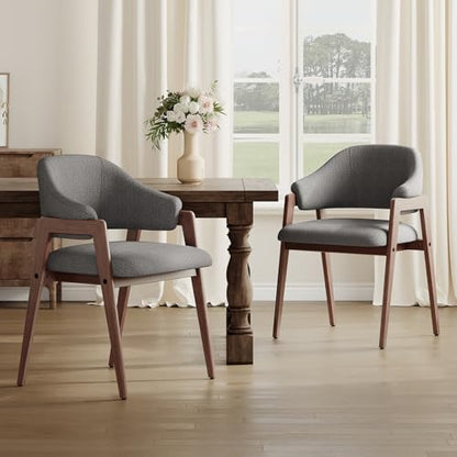 MALOL Wooden Dining Chairs Set of 2, Modern Fabric Upholstered Dining Room Chair, Kitchen Side Chairs, Farmhouse Dinner Chair with Curved Open Back for Kitchen, Grey - color: Grey, size: Set of 2