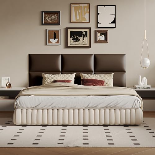 Upholstered Headboard - Bed Backboard, Dark Brown Faux Leather Panels, 24 x 12 Inches Each, 9-Piece Set, Modern Headboard Queen Design, Easy to Assemble, Perfect for Queen Beds - color: Brown