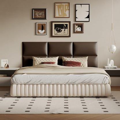 Upholstered Headboard - Bed Backboard, Dark Brown Faux Leather Panels, 24 x 12 Inches Each, 9-Piece Set, Modern Headboard Queen Design, Easy to Assemble, Perfect for Queen Beds - color: Brown
